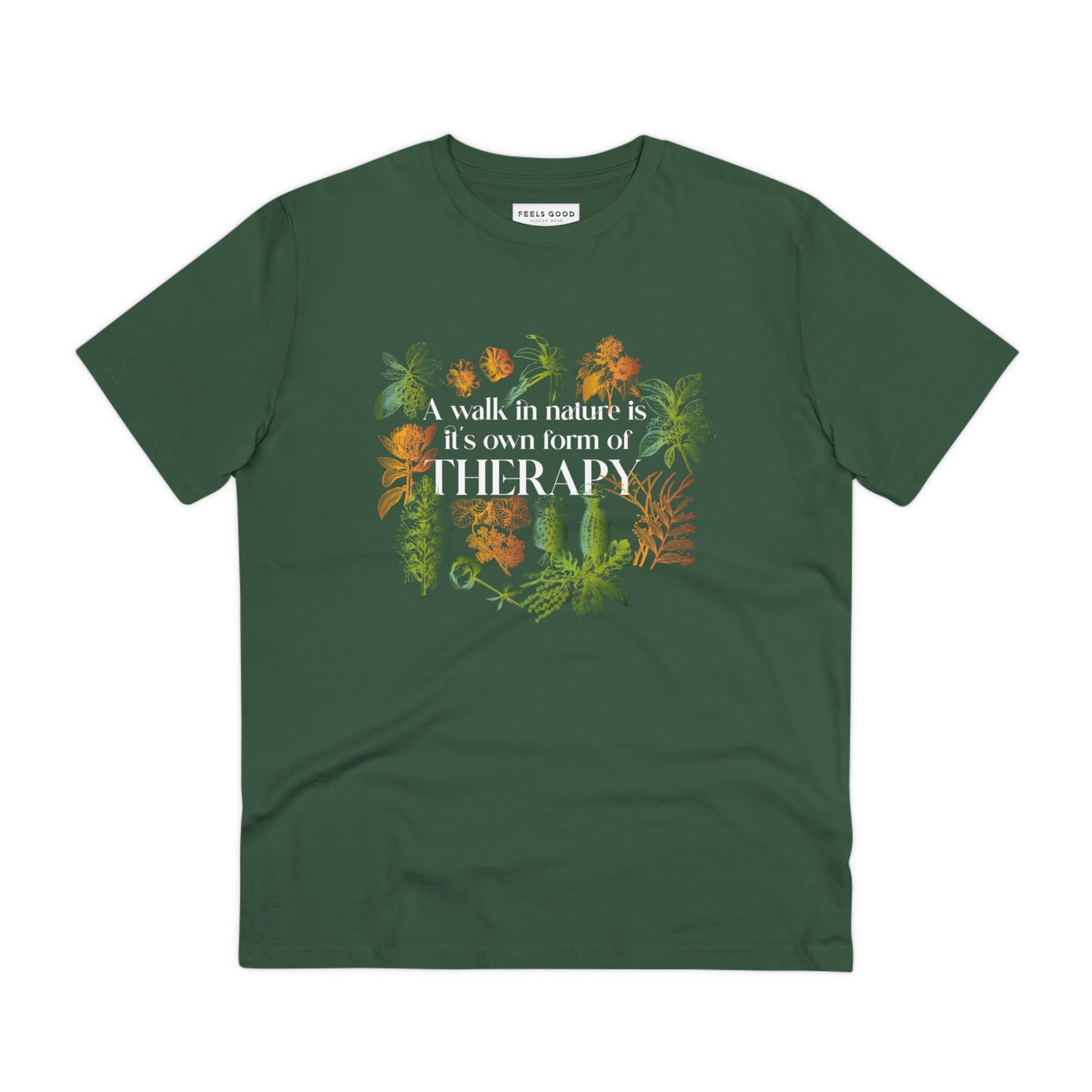 Adventure awaits in the "Walk In Nature Therapy" organic cotton t-shirt for all outdoor lovers.