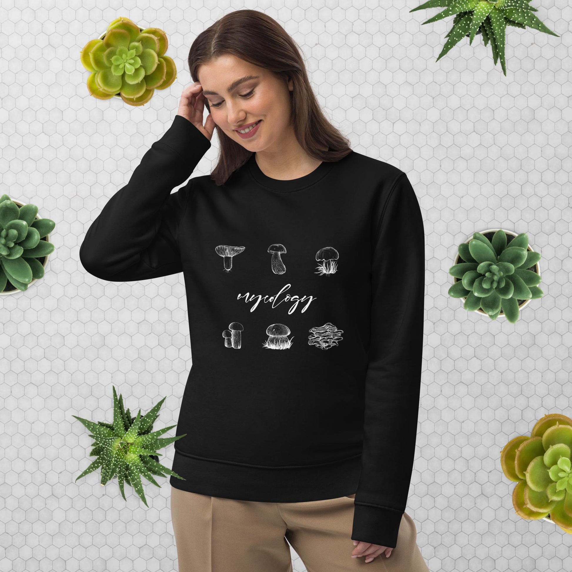 Travel in style with the Nature 'Mycology' Mushroom organic cotton sweatshirt—soft, eco-friendly & fun!