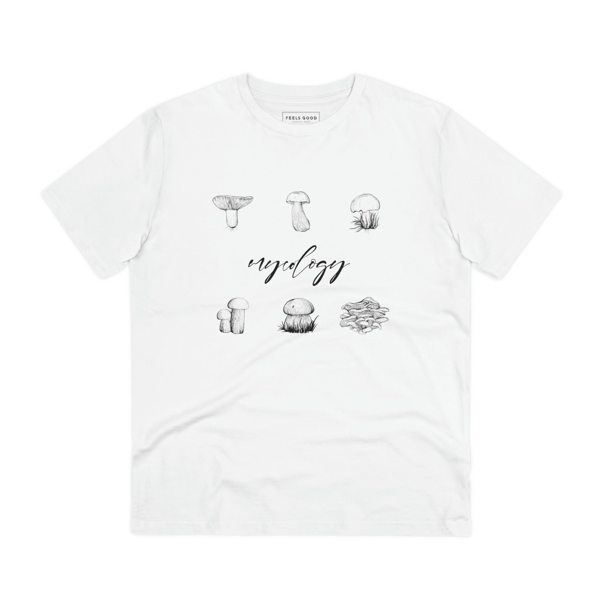 Walk through nature in the Nature 'Mycology' Mushroom Organic Cotton T-Shirt for comfort.