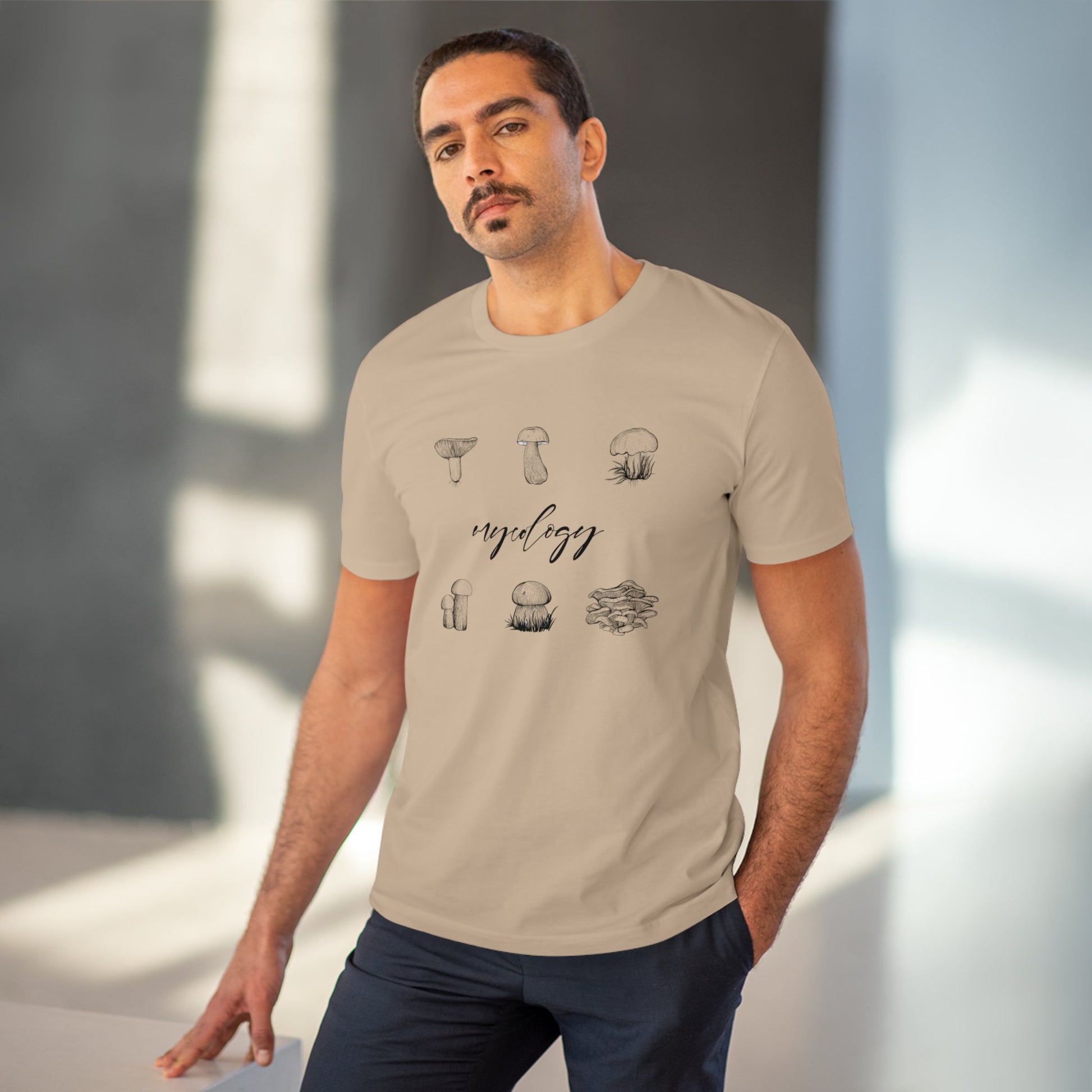 Travel in style with the Nature 'Mycology' Mushroom Organic Cotton T-Shirt for outdoor trips.