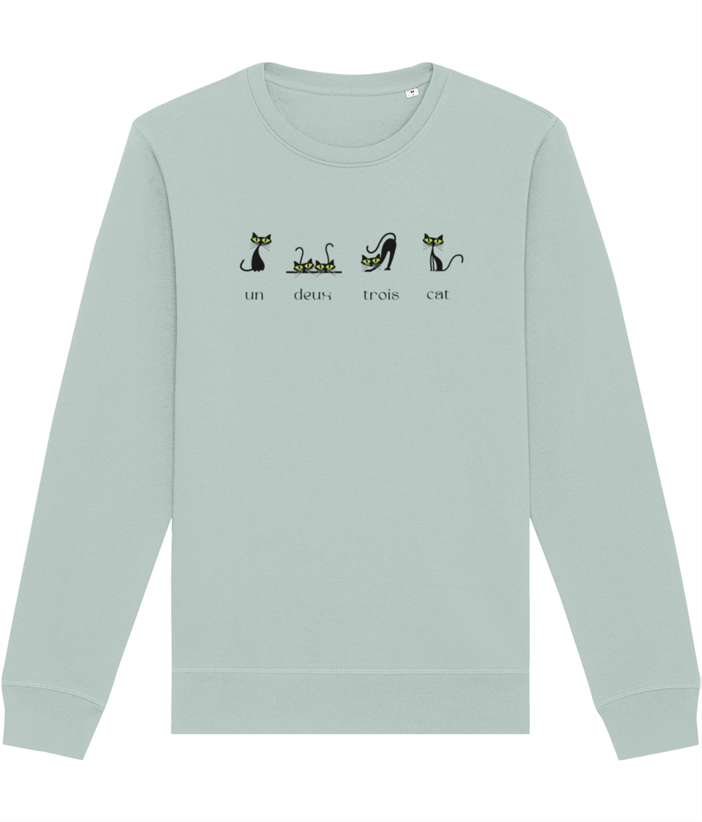 Cute cat sweatshirt with 4 French Cats print, perfect for animal lovers’ wardrobe

