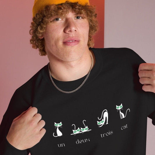 Cat quotes sweatshirt inspired by French humor and feline charm on sustainable cotton


