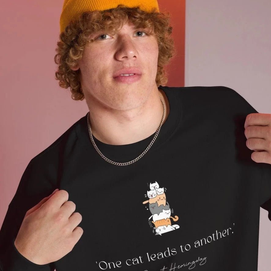 Organic Cotton 'A Pile Of Cats' Funny Sweatshirt with humorous cat art

