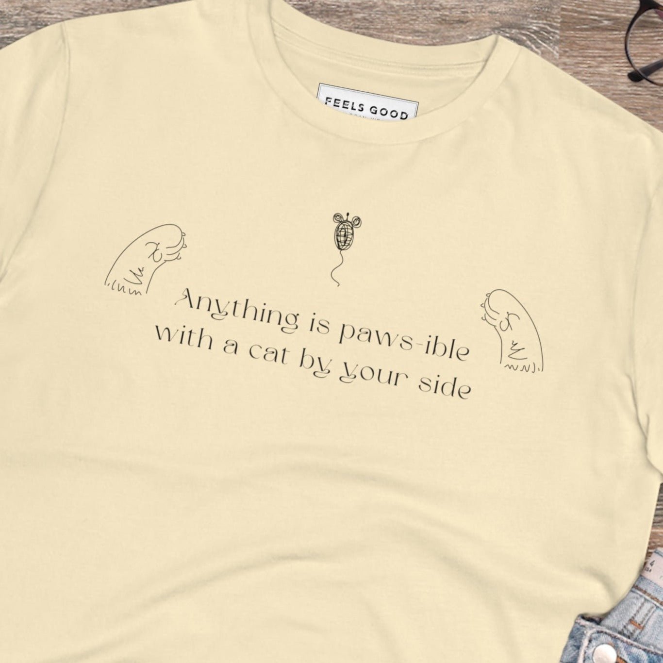 Organic Cotton 'Anything is Pawsible' Funny Cat T-shirt - Fun Cat T shirt