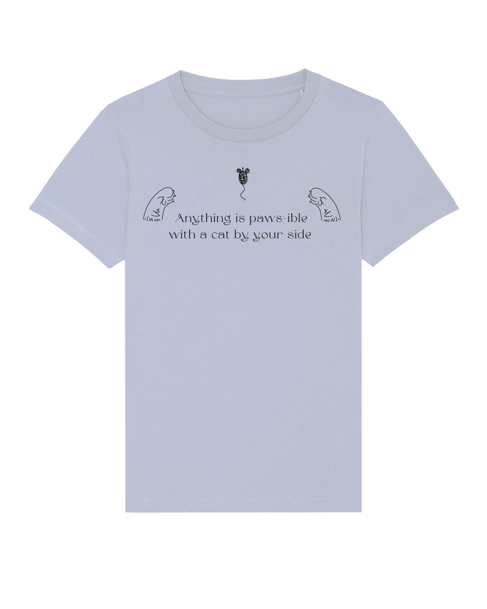 Cat t-shirts in gender neutral style – 'Anything is Pawsible' organic cotton kids tee

