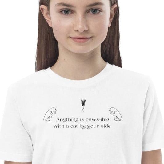 Organic Cotton 'Anything is Pawsible' Kids Funny Cat T-shirt - Funny Animal Shirt