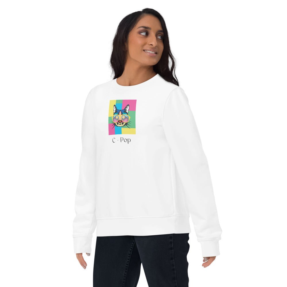 Cute pet wear - Organic Cotton 'C-Pop' Funny Cat Sweatshirt, UK style

