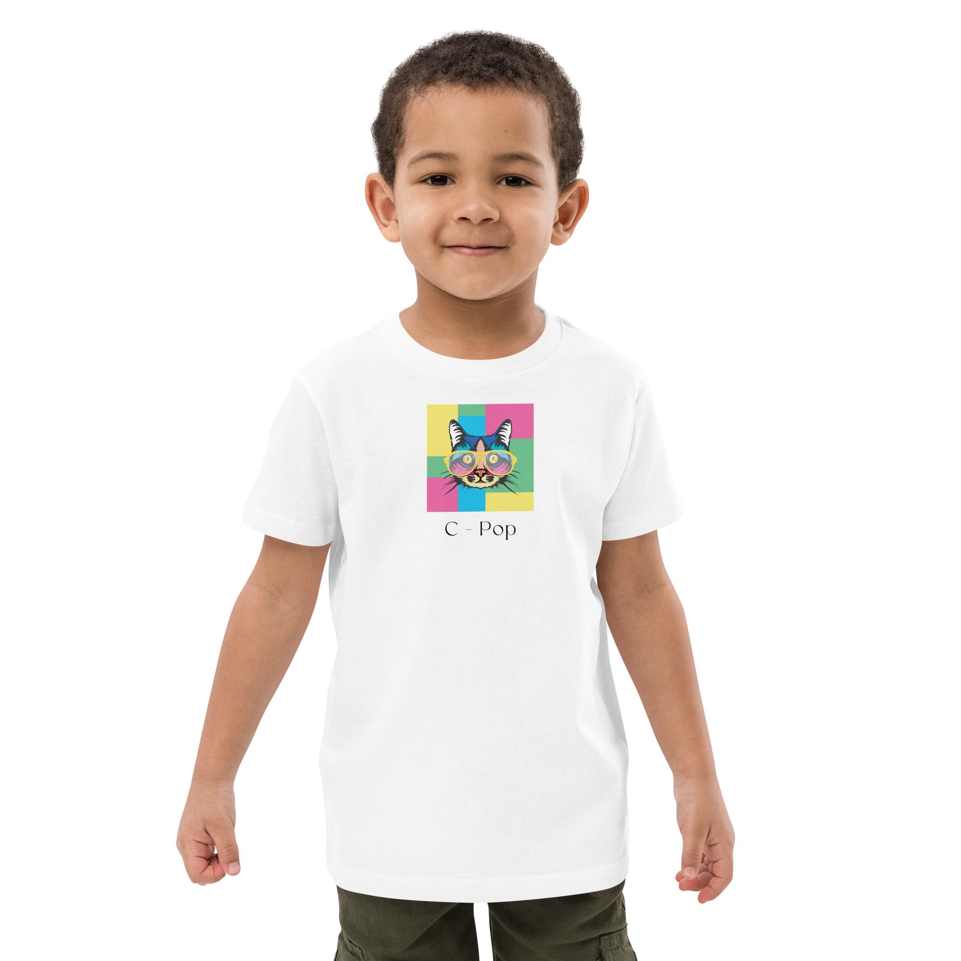 Adorable cat t-shirts for kids: Organic Cotton 'C-Pop' Funny Cat T-shirt.