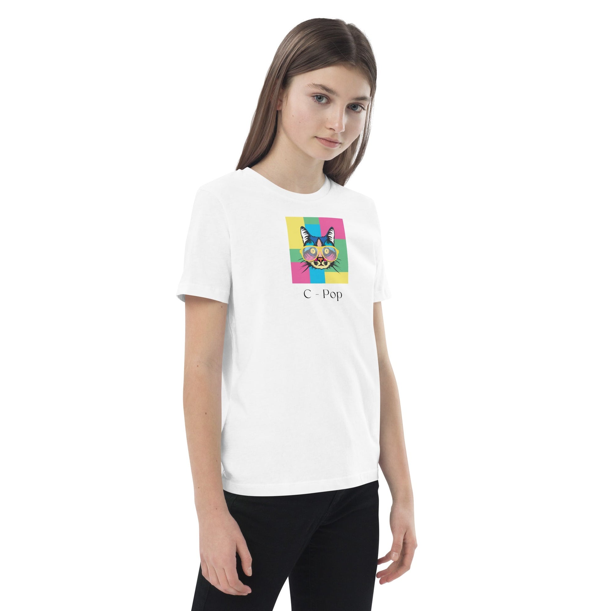 Buy Organic Cotton 'C-Pop' Kids Funny Cat T-shirt, perfect for animal print t-shirts children.