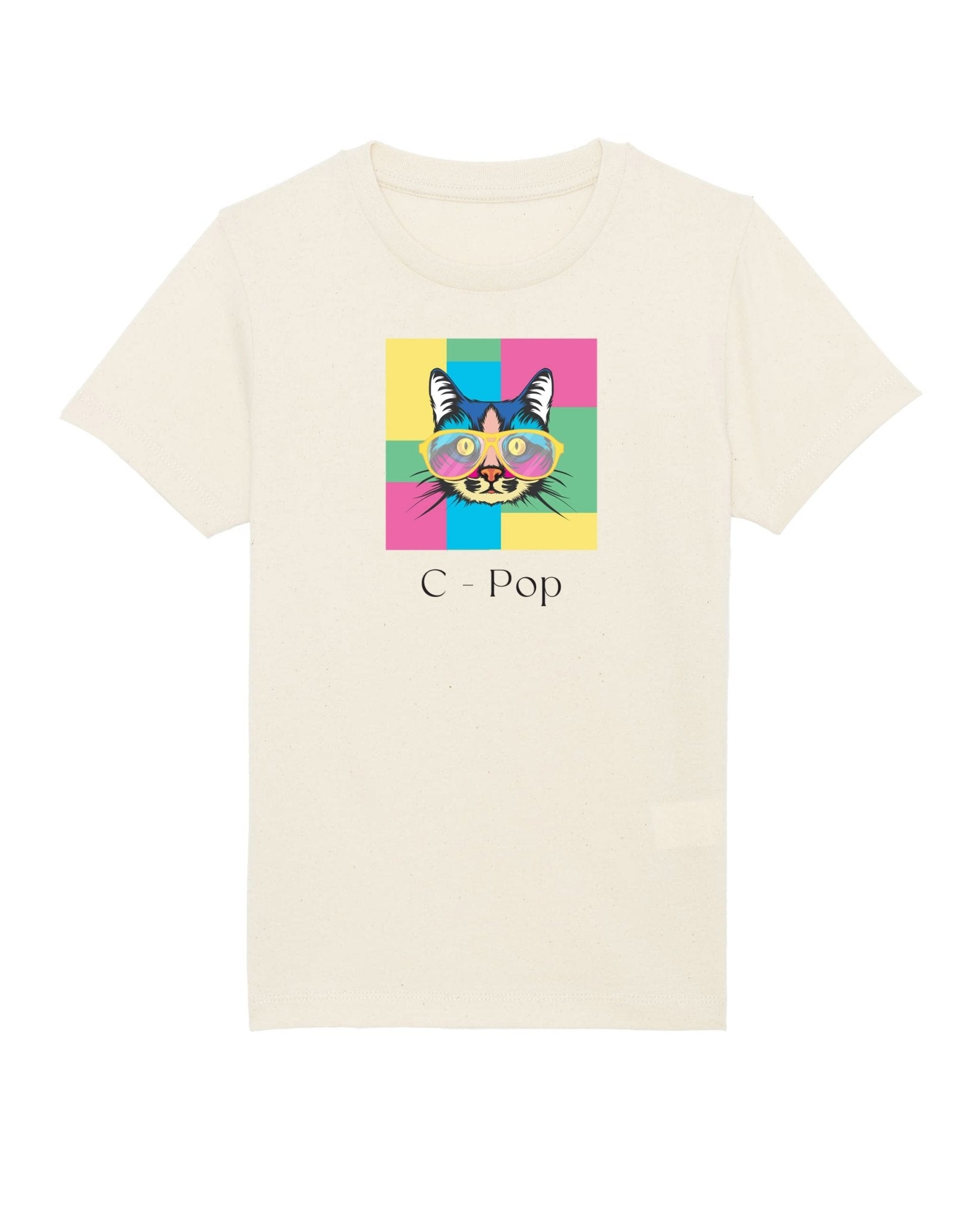 Organic Cotton 'C-Pop' Kids Funny Cat T-shirt, the best animal print t-shirts for children.