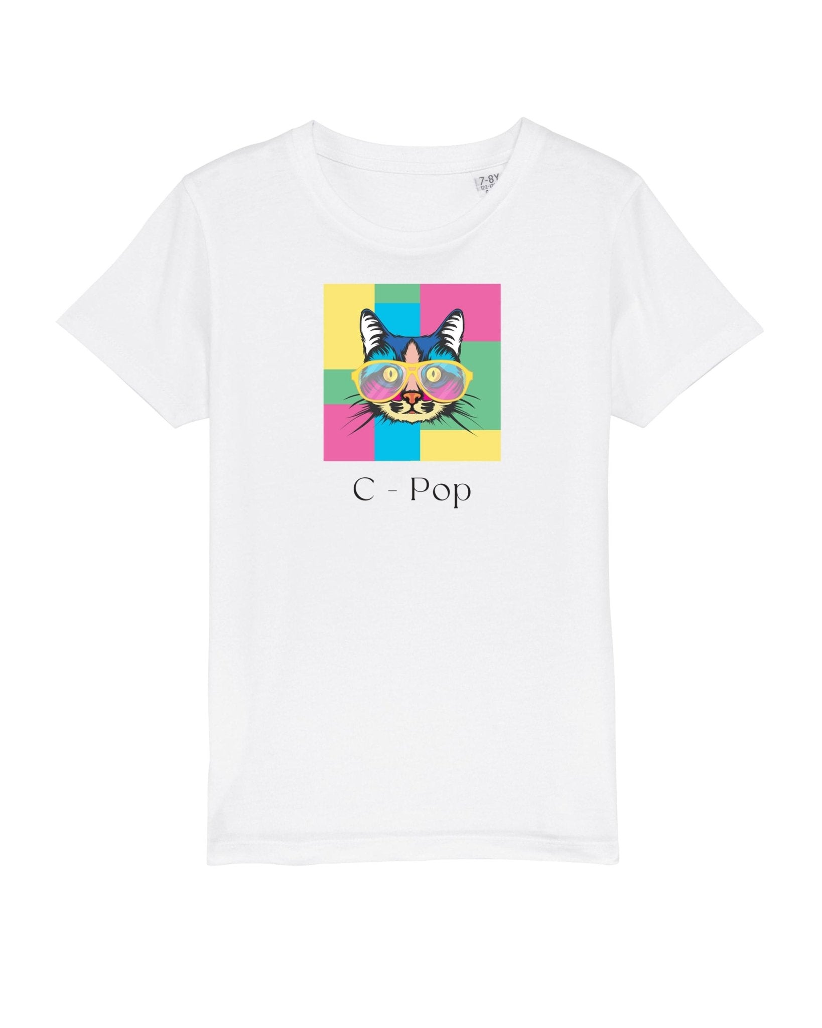 Organic Cotton 'C-Pop' Kids Funny Cat T-shirt - Hello Kitty clothing for boys and girls.