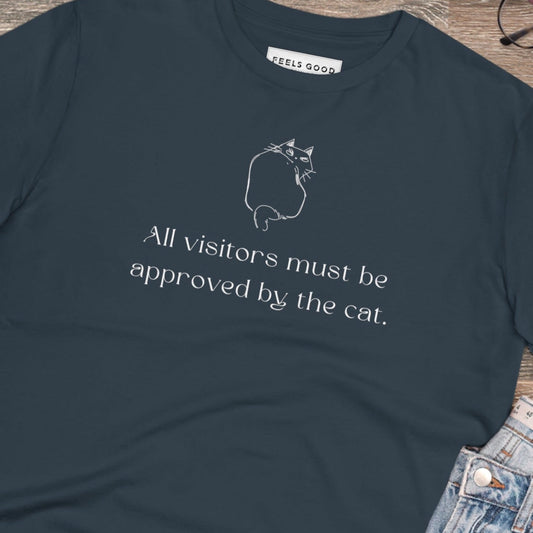 Organic cotton 'Cat Approval' funny cat t-shirt for cat lovers.


