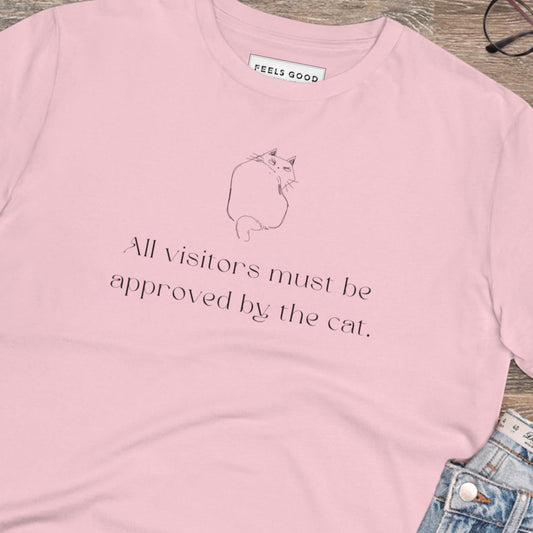 Organic cotton 'Cat Approval' funny cat t-shirt for a laid-back look.

