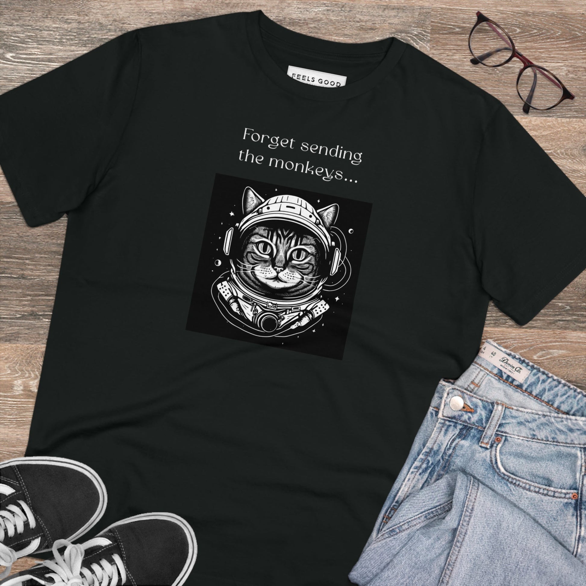 Organic Cotton 'Cat Astronaut' Funny Cat T-shirt - Fun Cat T shirt