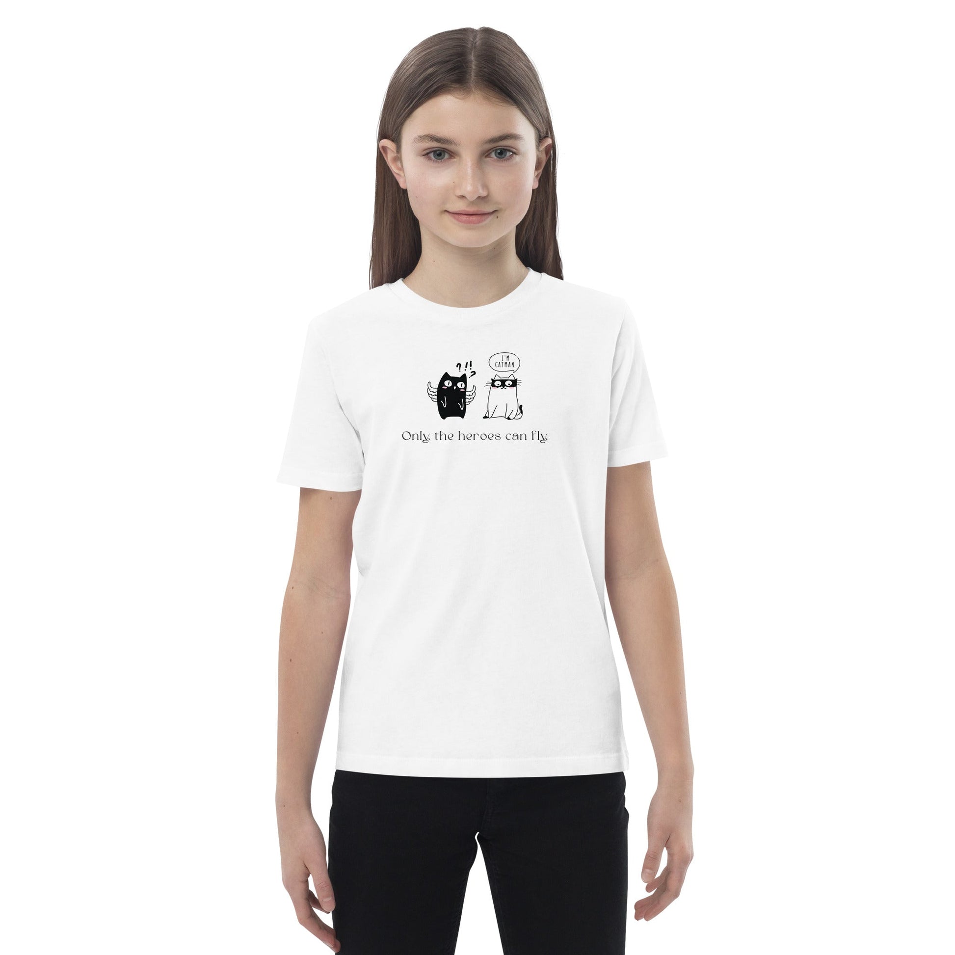 Gender neutral kids clothes – Organic Cotton 'Cat Heroes' Kids Funny Cat T-shirt

