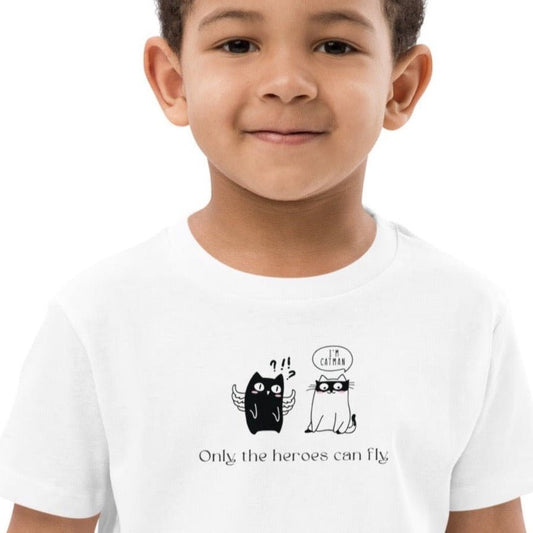 Organic Cotton 'Cat Heroes' Kids Funny Cat T-shirt for children's animal print t shirts

