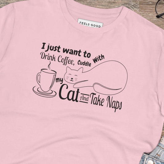 Organic Cotton 'Cat Naps' Funny Cat T-shirt for animal lovers.


