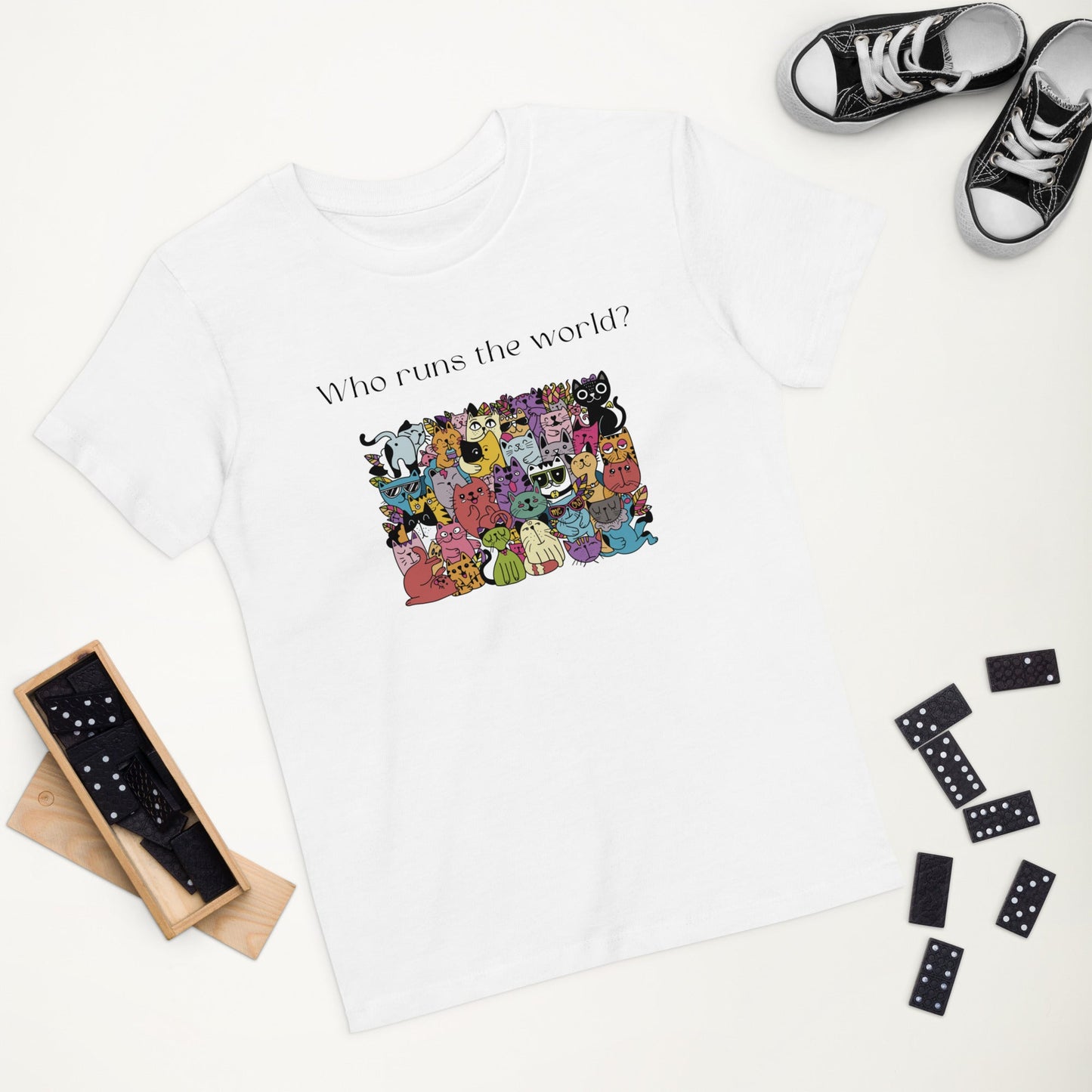 Funny Cat T-shirt – Organic Cotton 'Cats Run The World', animal print t shirts children

