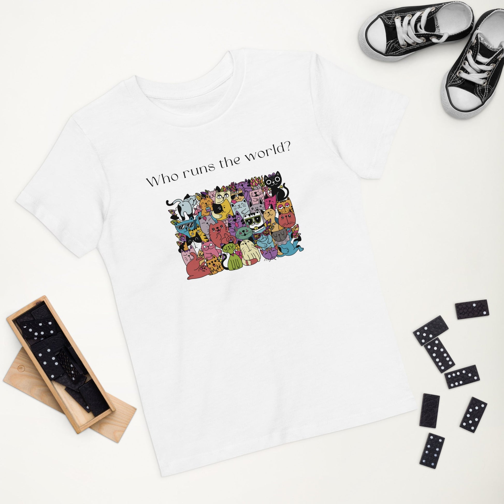 Funny Cat T-shirt – Organic Cotton 'Cats Run The World', animal print t shirts children

