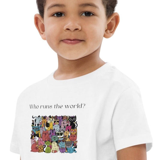 Organic Cotton 'Cats Run The World' Kids Funny Cat T-shirt, childrens animal print t shirts

