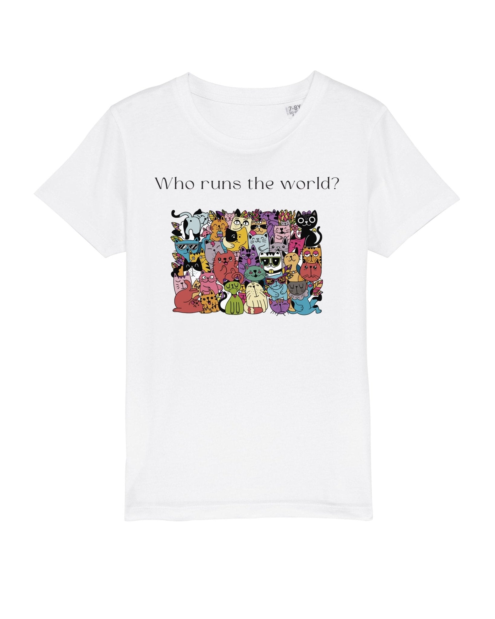 Kids funny cat tee – Organic Cotton 'Cats Run The World', animal print vibe

