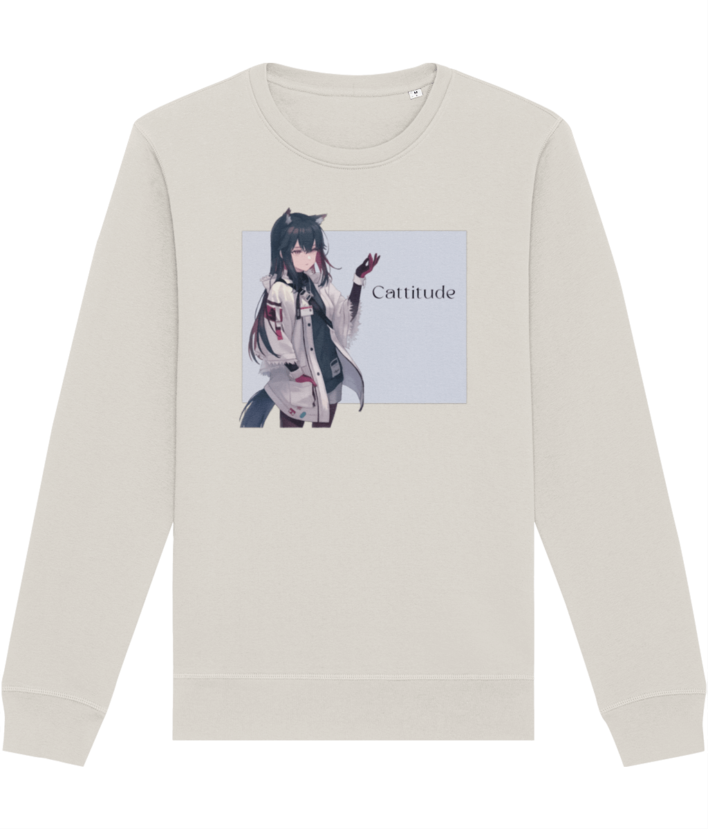 Sweatshirts with cats – funny 'Cattitude' quote on eco-friendly organic cotton

