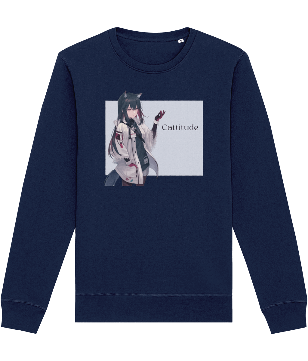 Cattitude sweatshirt for cat lovers – soft organic cotton design with feline flair

