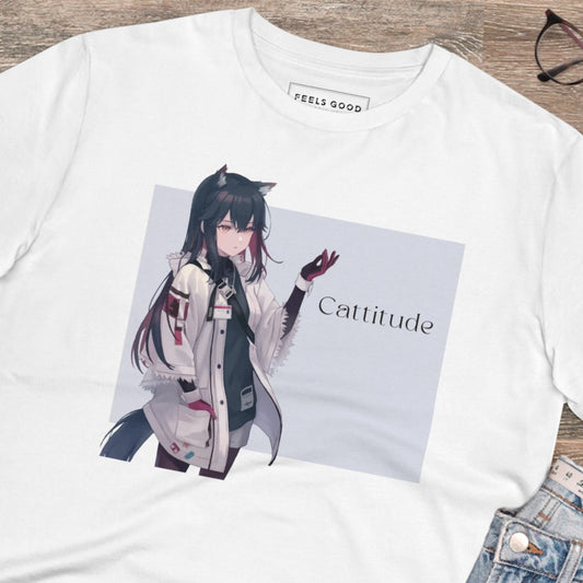 Organic Cotton 'Cattitude' Funny Cat T-shirt for cat lovers.

