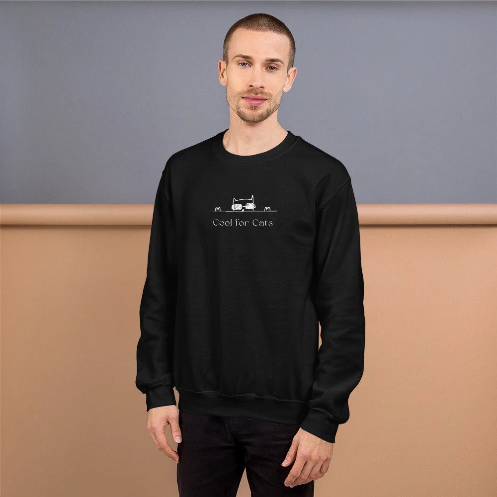 Love cats? The Organic Cotton 'Cool For Cats' Funny Cat Sweatshirt is the perfect cat sweatshirt for you!

