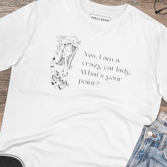 Organic Cotton 'Crazy Cat Lady' Funny Cat T-shirt for animal lovers gifts and cat fans

