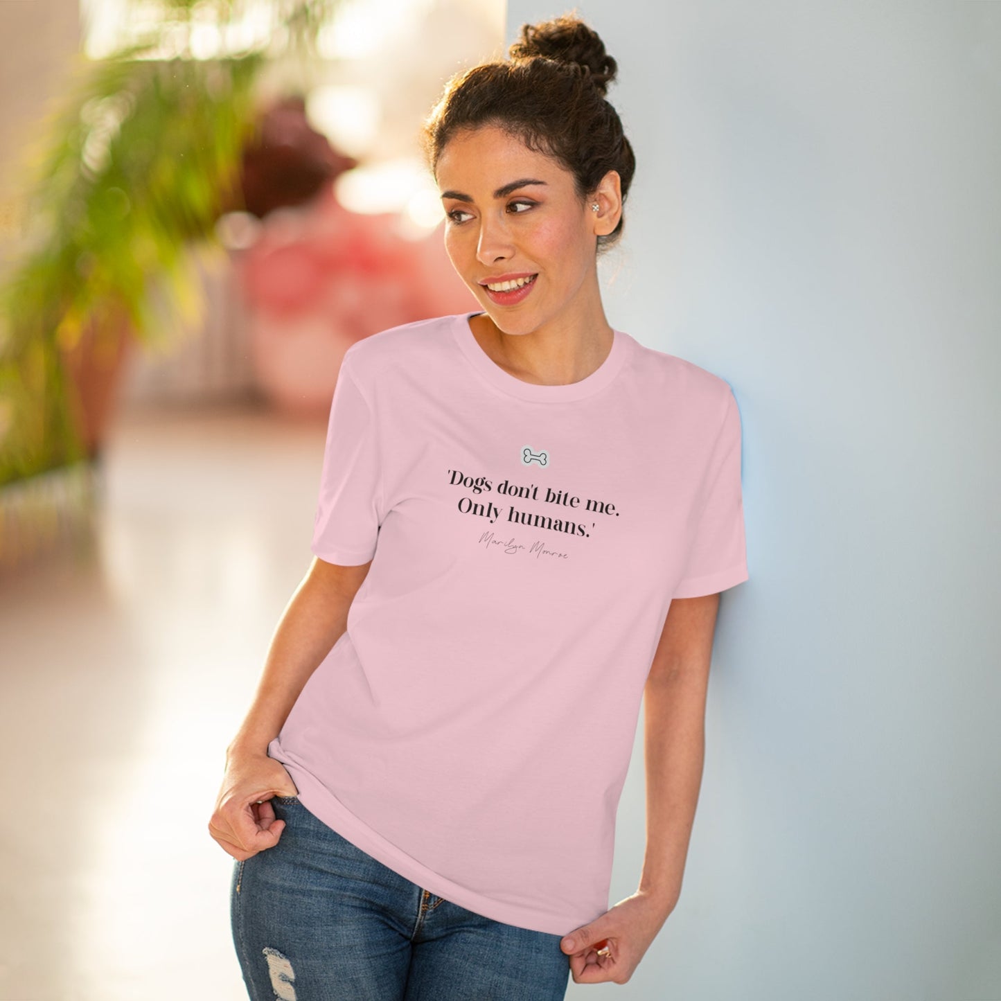The Organic Cotton 'Dogs Don't Bite' Marilyn Dog T-shirt – a stylish t shirt with dog art.