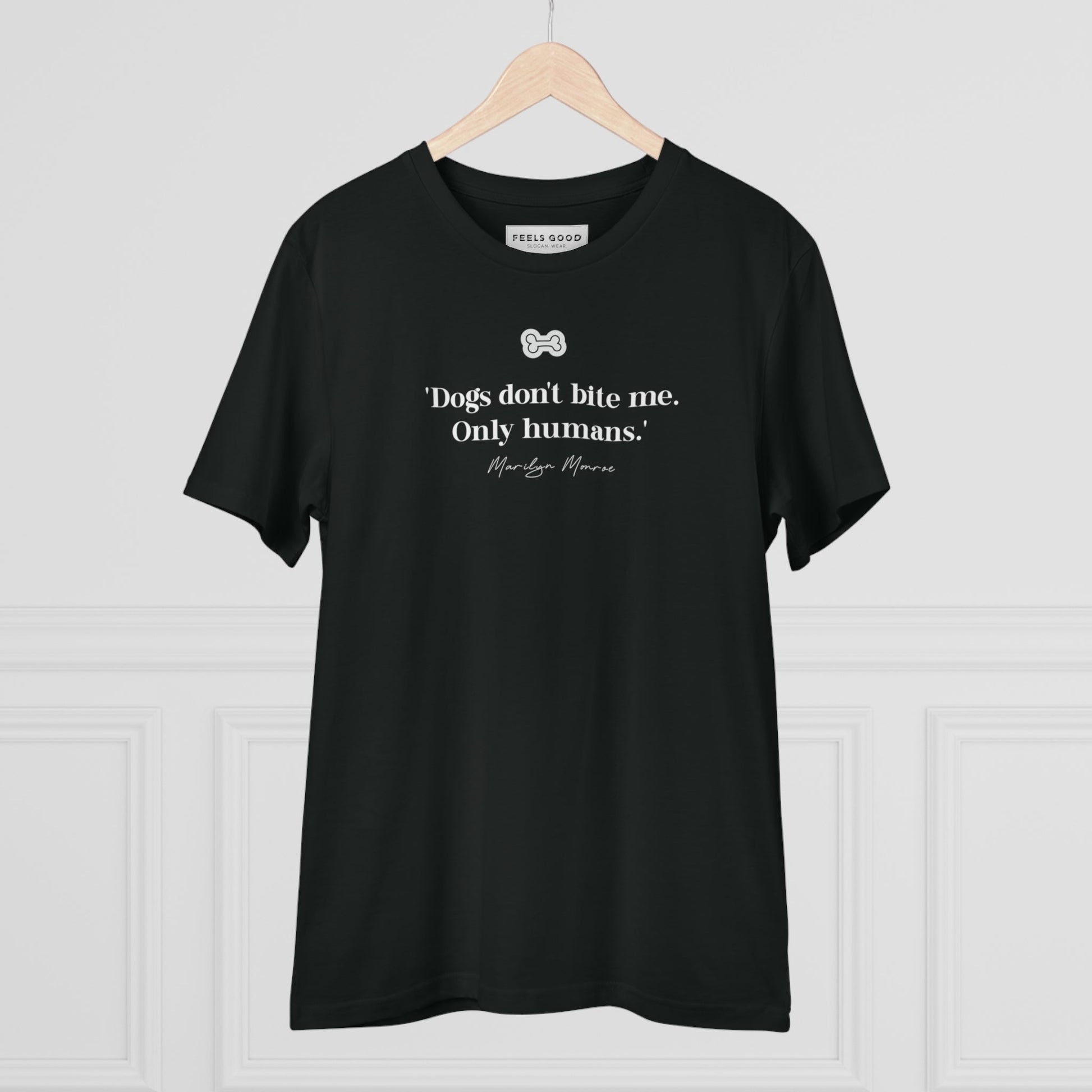 The perfect t shirt for dog lovers – Organic Cotton 'Dogs Don't Bite' Marilyn Dog T-shirt.