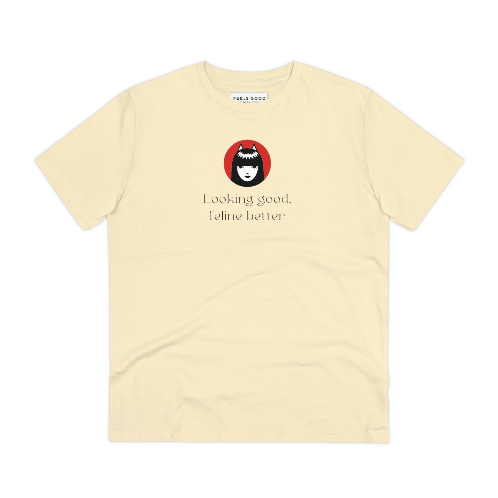 Organic cotton cat graphic tee, perfect for all cat lovers.

