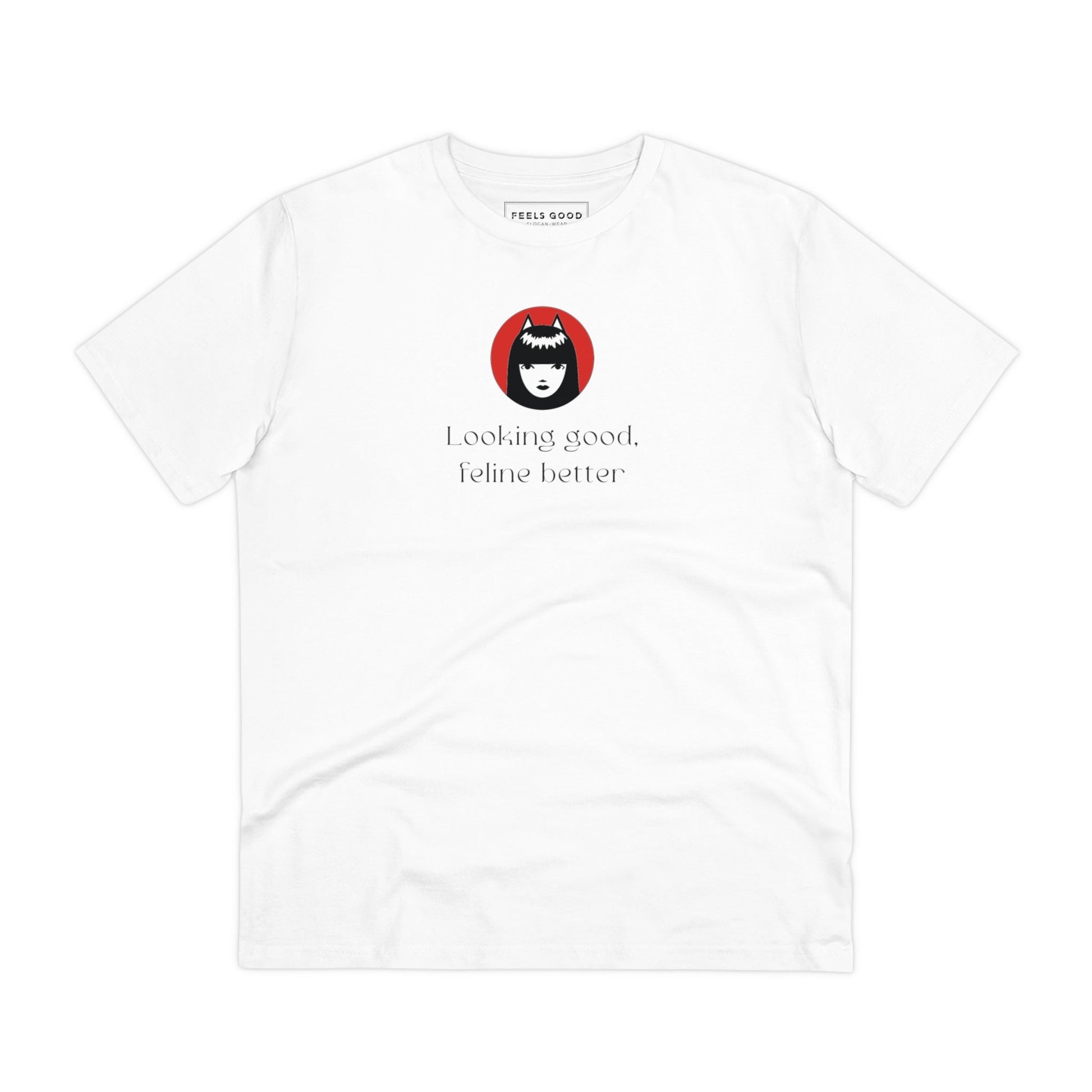 'Feline Better' funny cat t-shirt, ideal for casual and comfy outfits.

