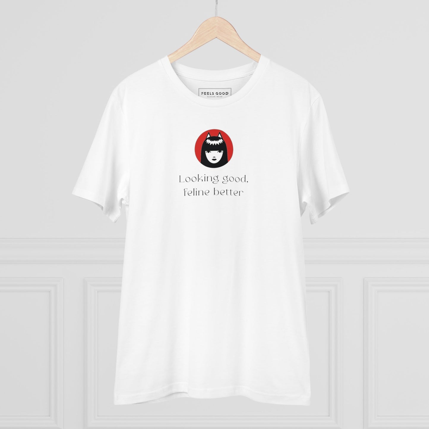 'Feline Better' graphic tee, a funny cat t-shirt for relaxed outfits.

