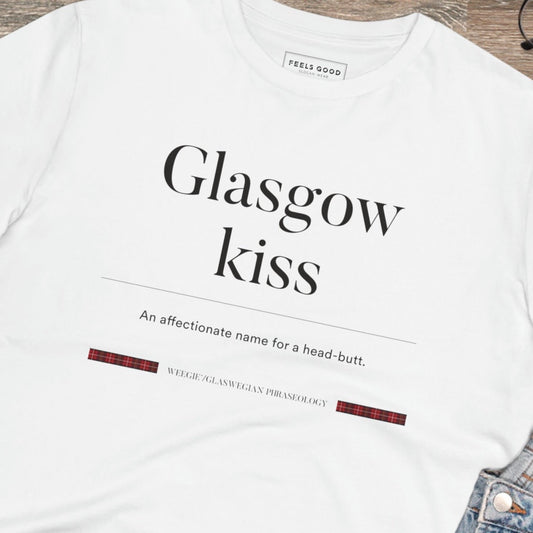 Scotland t-shirts never looked better! Get the organic cotton 'Glasgow Kiss' Glaswegian Slang t-shirt today.