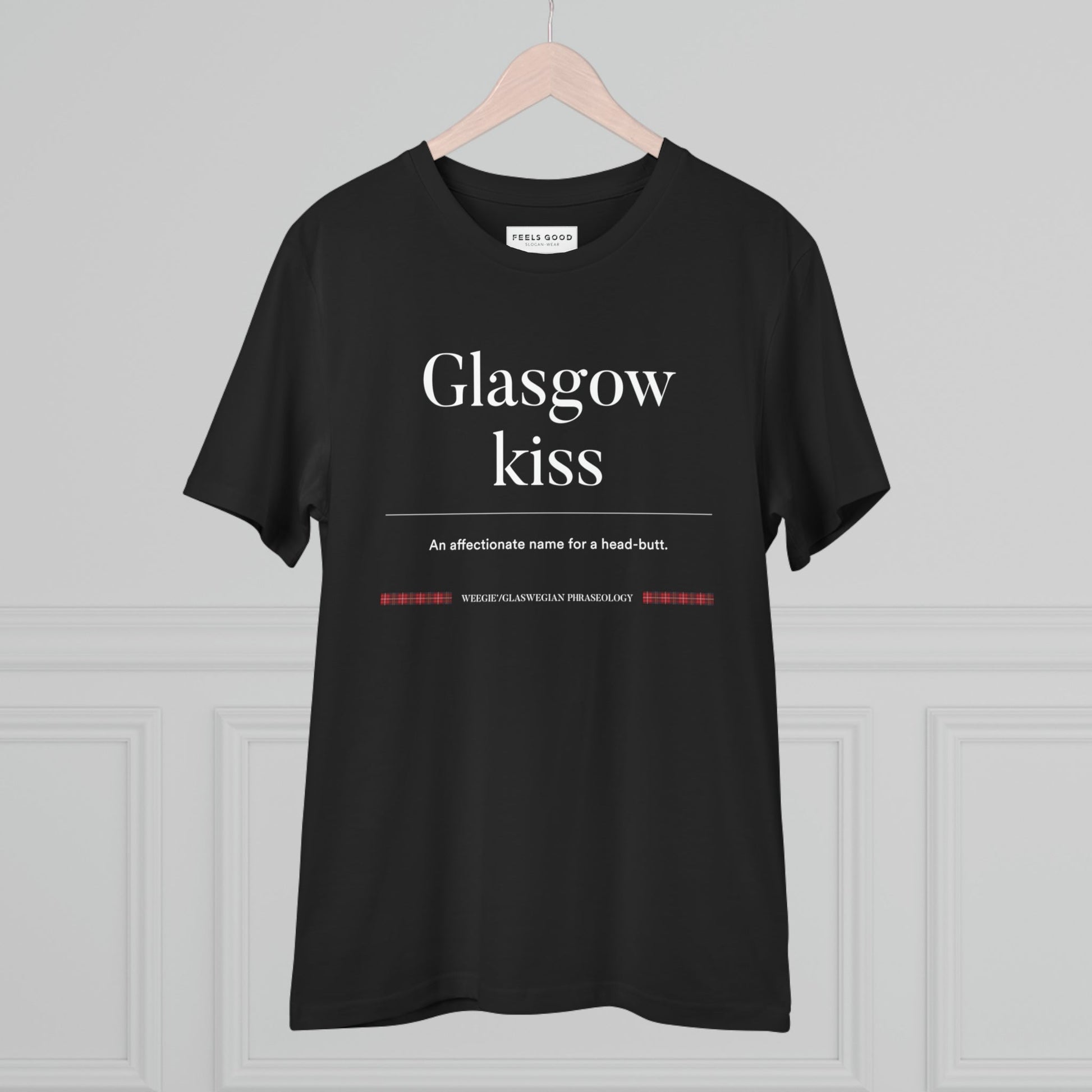 Show your love for Scottish words and phrases with the organic cotton 'Glasgow Kiss' Glaswegian Slang t-shirt.