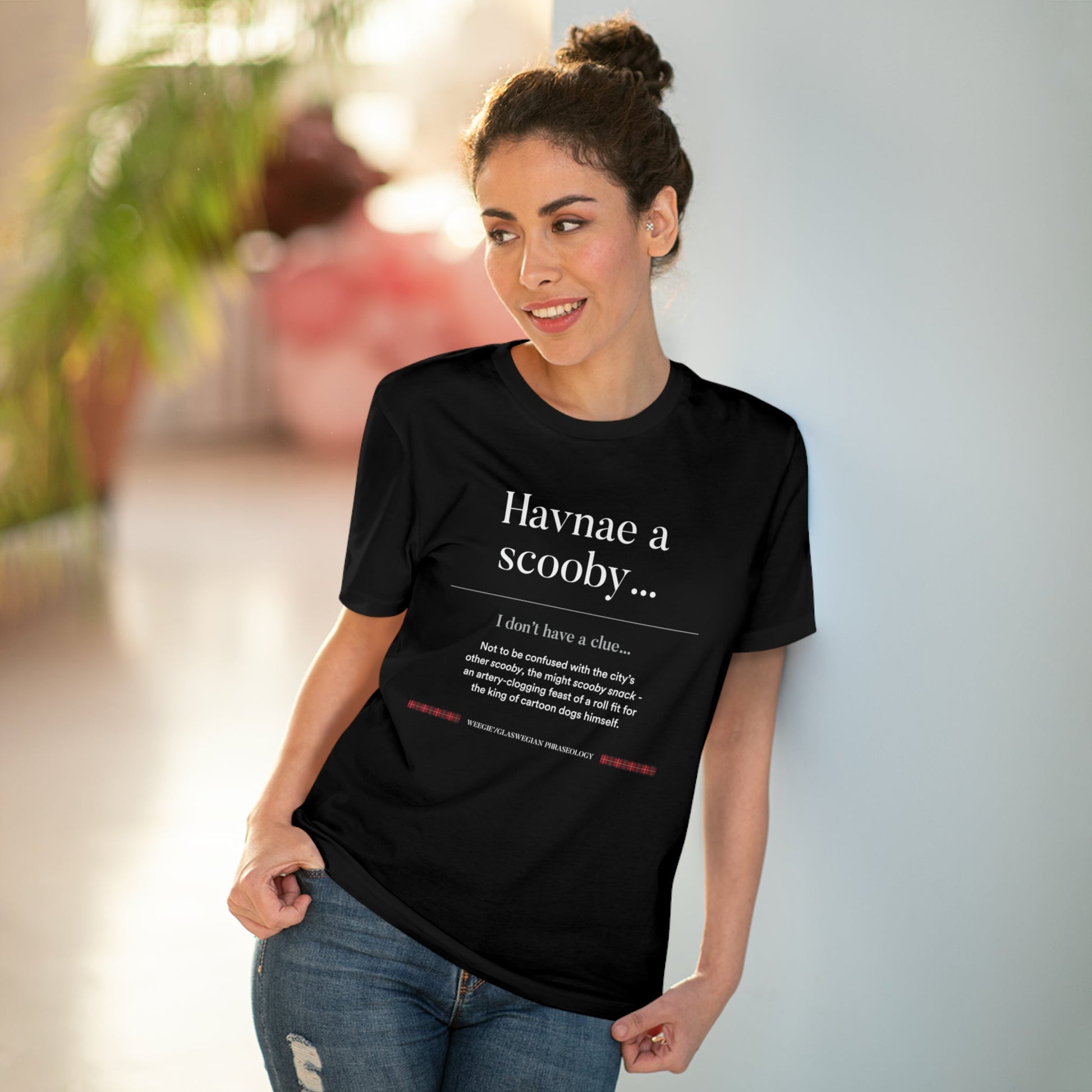 Organic cotton Havnae a Scooby Glaswegian slang T-shirt – funny Scottish T-shirt with bold text design