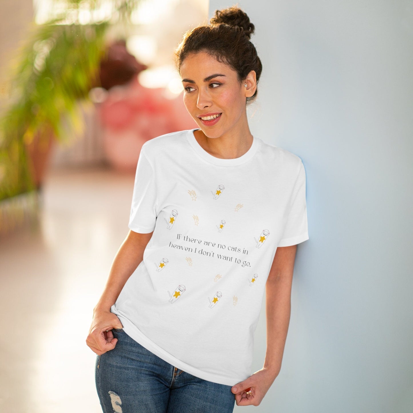 Organic Cotton 'Heavenly Cats' Funny Cat T-shirt - Fun Cat T shirt