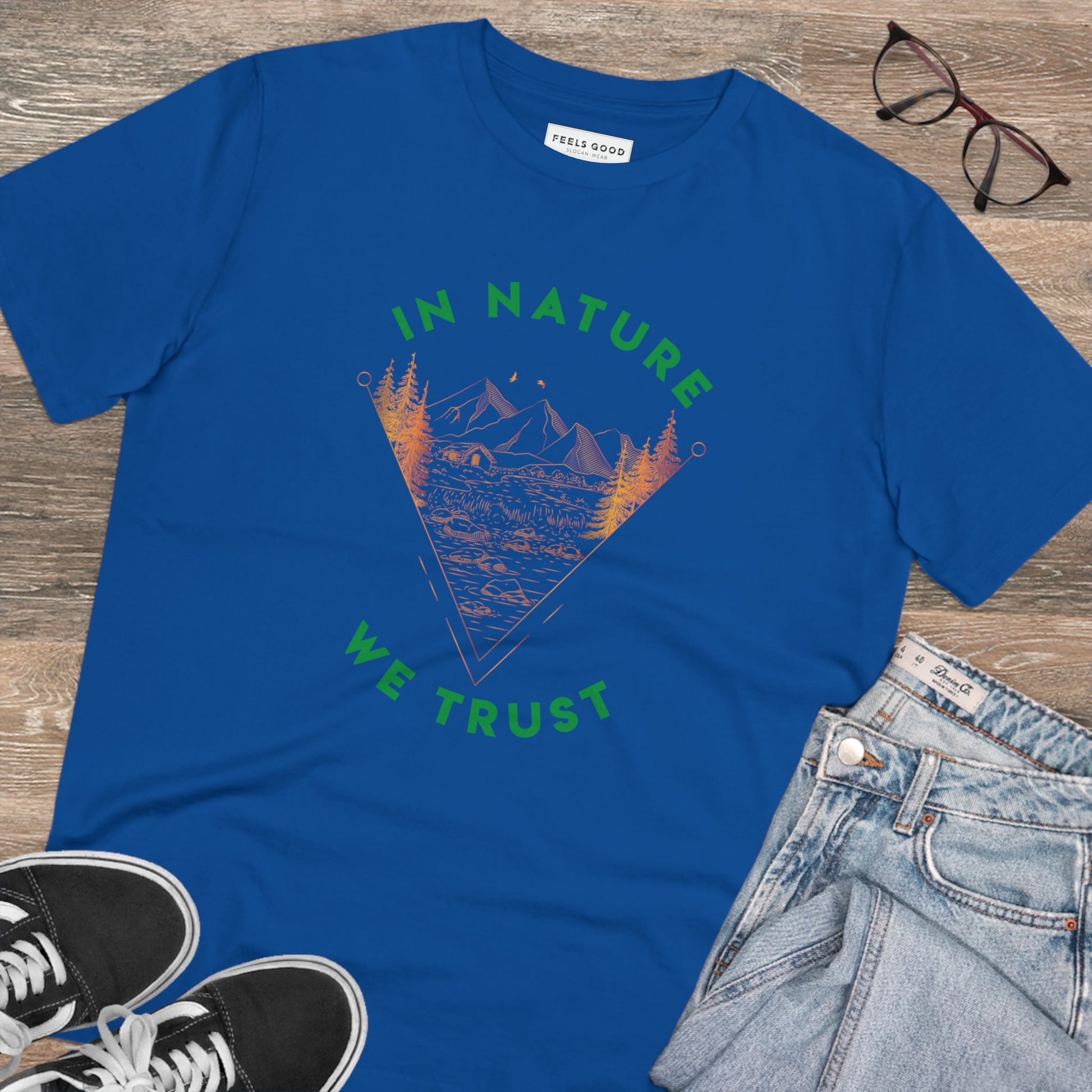 Explore nature in the organic cotton 'In Nature We Trust' t-shirt, your perfect outdoor tshirt.