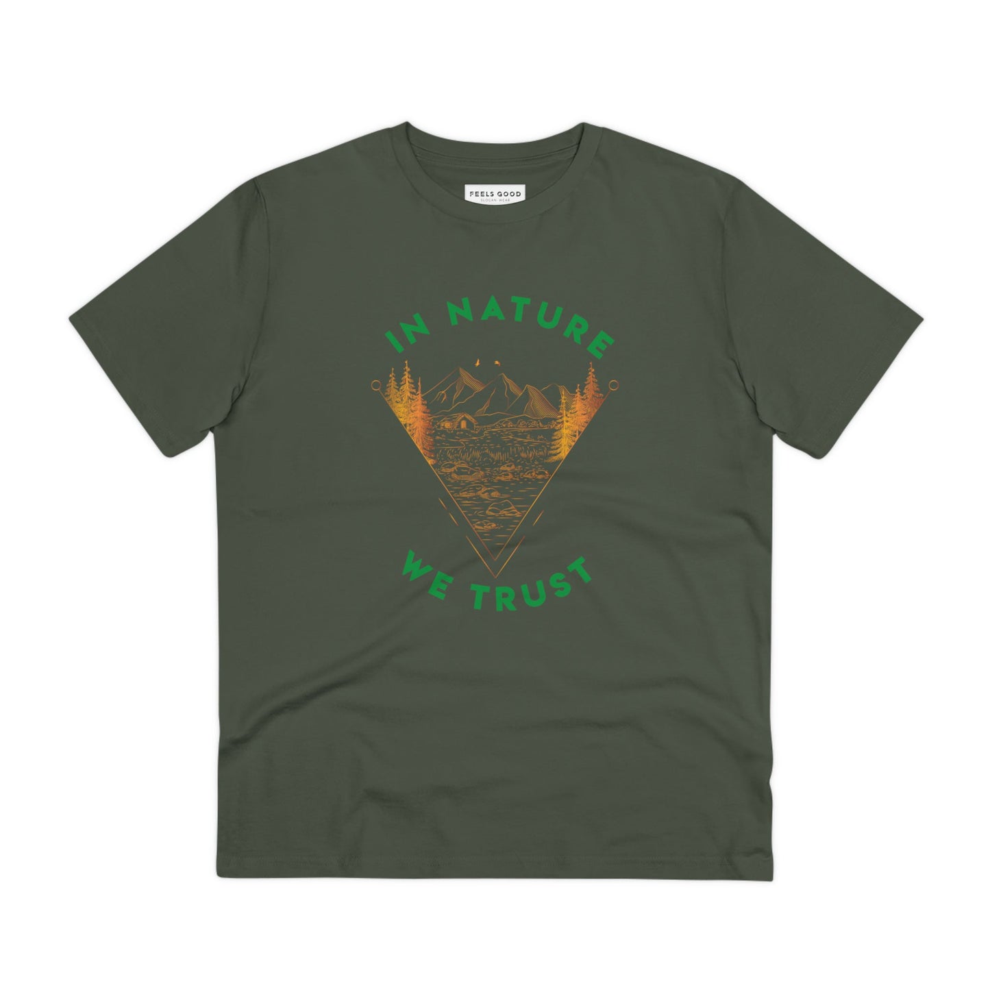 Organic cotton 'In Nature We Trust' t-shirt is a must-have for adventure travel t shirts for women.