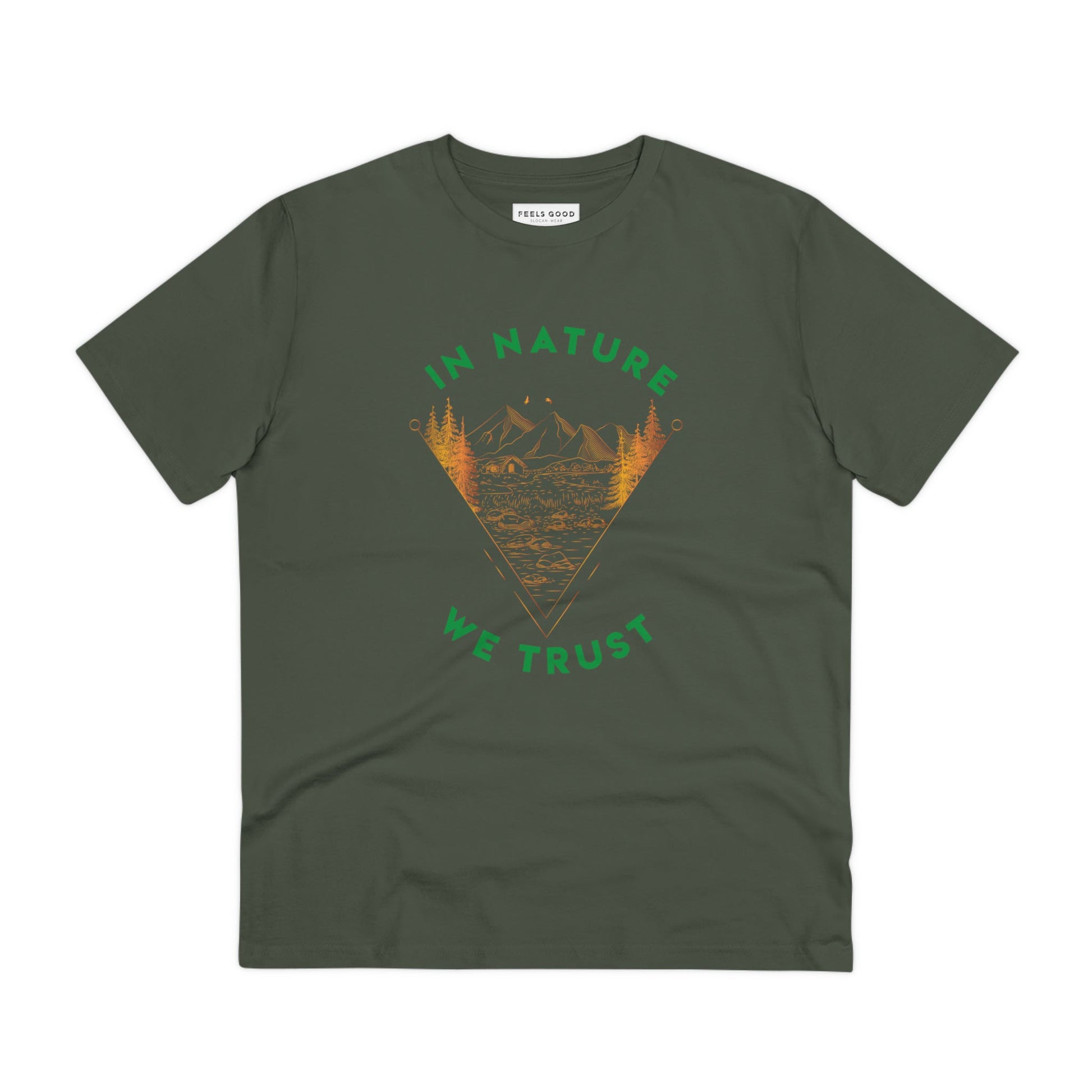 Organic cotton 'In Nature We Trust' t-shirt is a must-have for adventure travel t shirts for women.