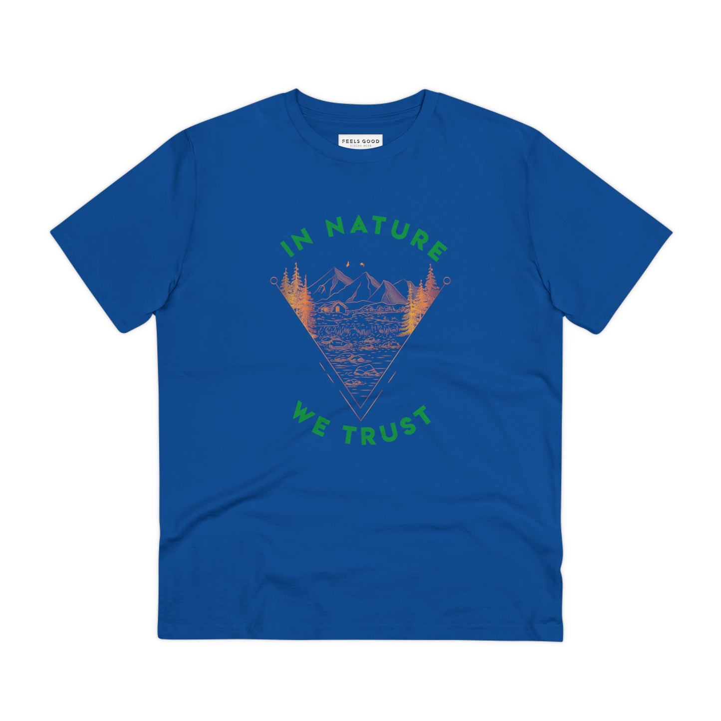 Stay eco-friendly and stylish in the organic cotton 'In Nature We Trust' t-shirt for travel.