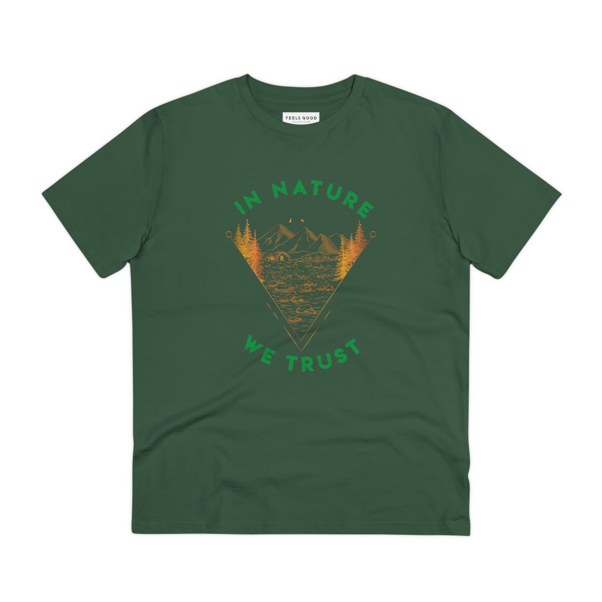 The organic cotton 'In Nature We Trust' t-shirt is perfect for women's walking t shirts on trails.