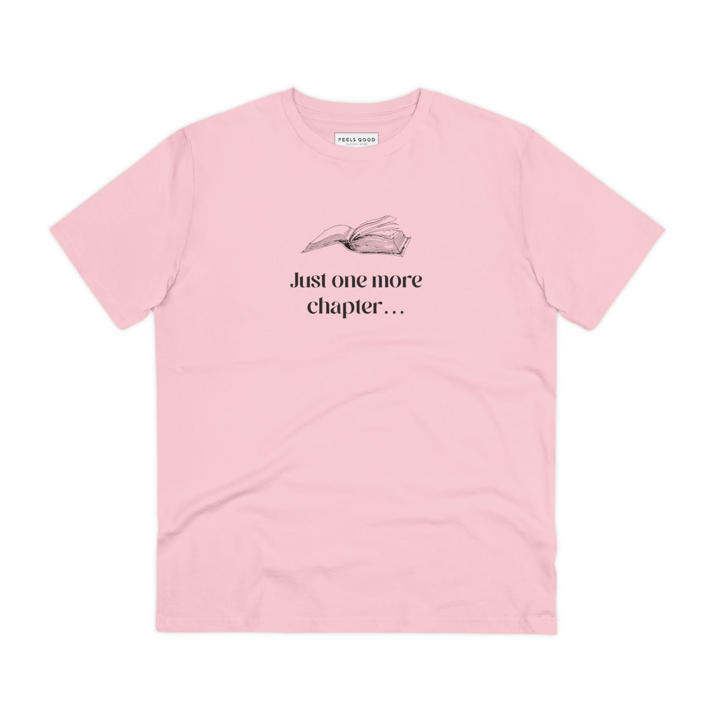 Organic Cotton 'Just One More Chapter…' Books T-shirt with a retro bookworm aesthetic

