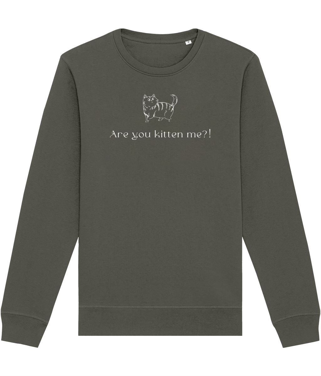 Funny feline print on the 'Kittening Me' organic cotton sweatshirt

