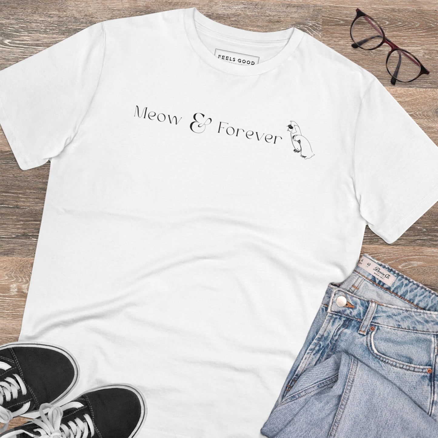 Meow & Forever cat t shirt men in soft organic cotton

