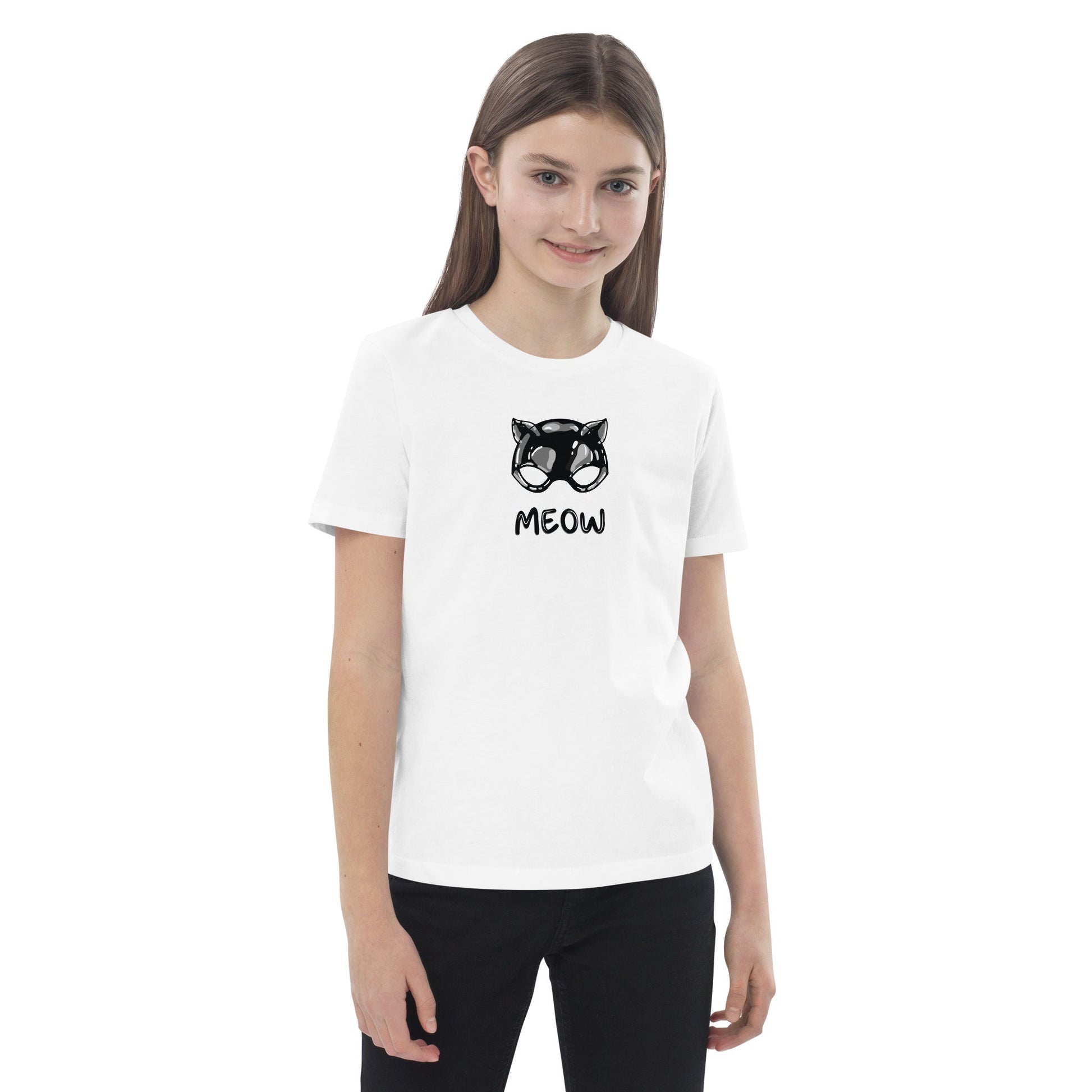 Organic Cotton 'Meow' Kids Funny Cat T-shirt – cute cat t-shirts for playful kids

