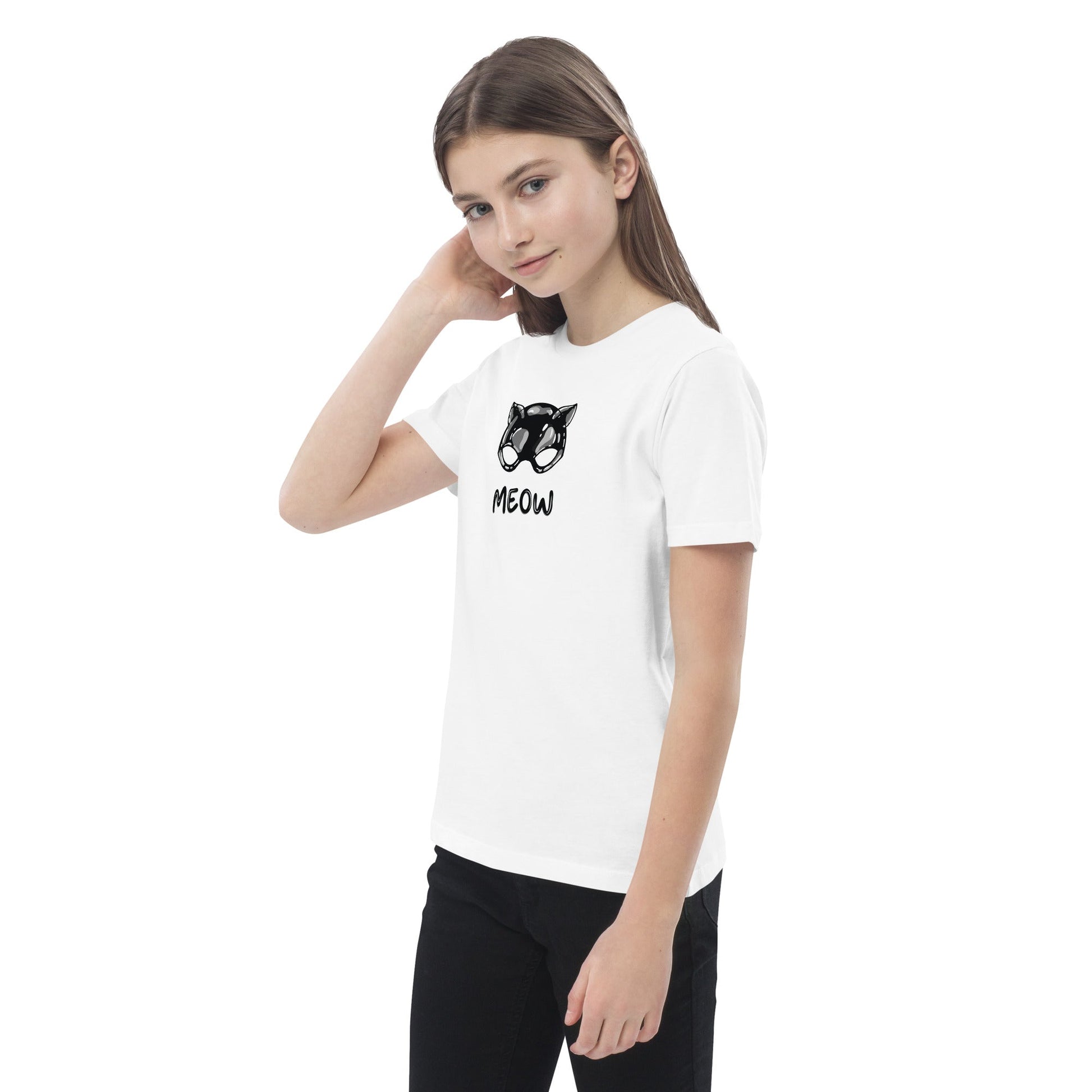 Organic Cotton 'Meow' Kids Funny Cat T-shirt inspired by hello kitty and frends clothes

