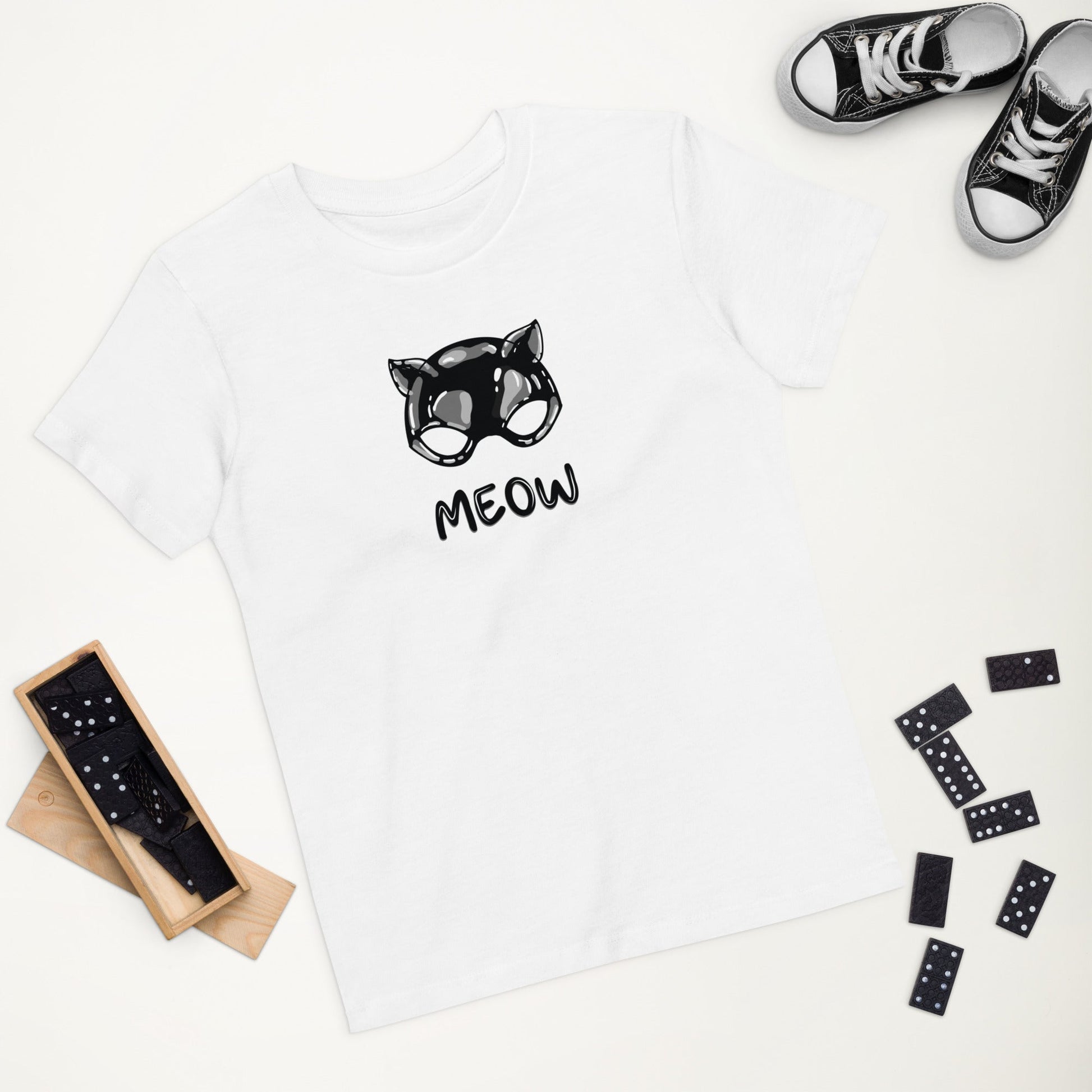 Organic Cotton 'Meow' Kids Funny Cat T-shirt as gender neutral kids clothes option

